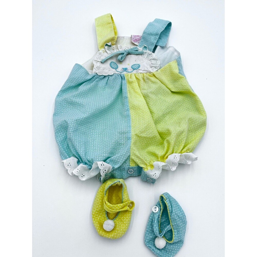 Vintage 90s Little Miracles Blue & Yellow Polka Dot Romper Set 3-6M
